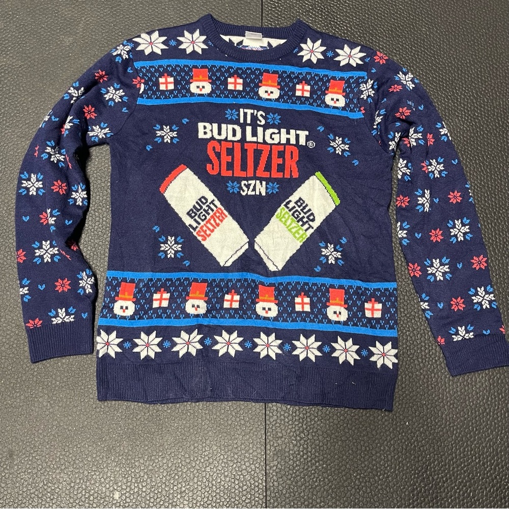 Blue and Red Crewneck Holiday Sweater